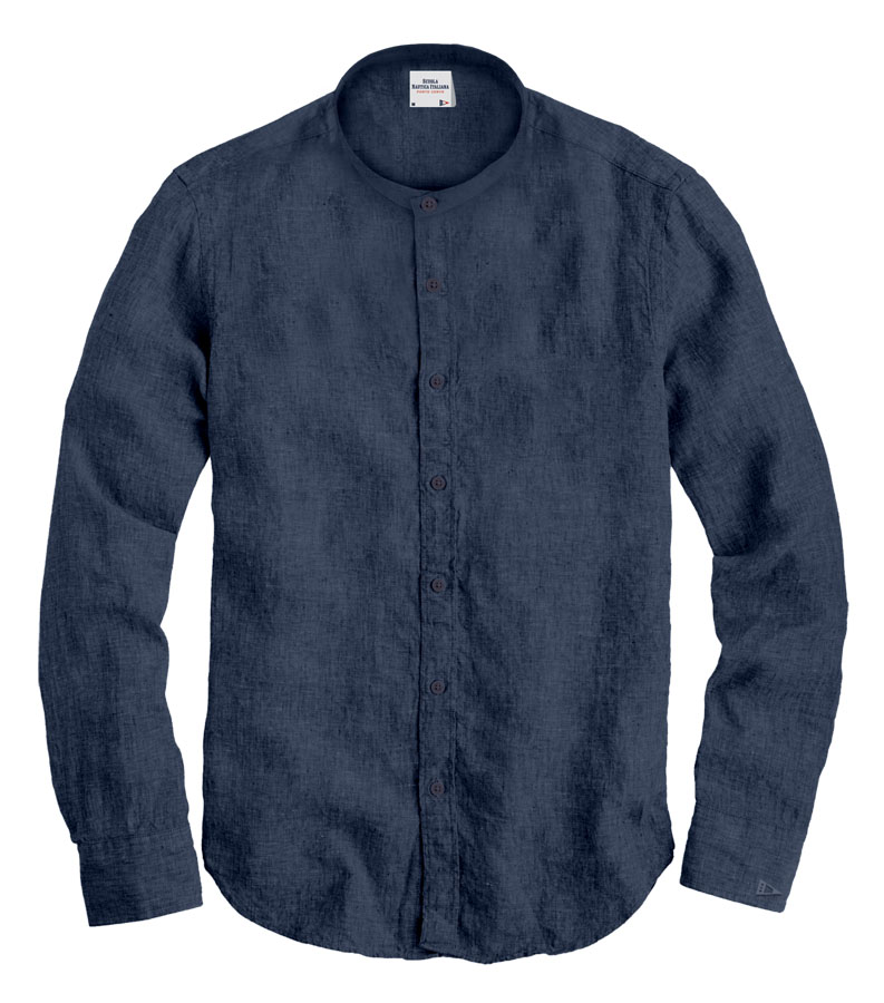 SCUOLA NAUTICA ITALIANA - CAMICIA COREANA PURO LINO BLU